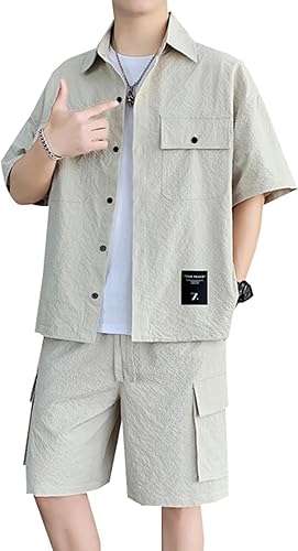 Amazon | [WANSHIX] セットアップ ボタンシャツ 半袖